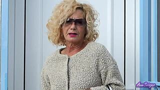 blonde mature ends hard day with pantyhose vibrator orgasm in bedroom