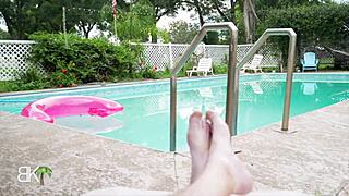 Trailer Trash Pool Bash With Blonde Cougar Deepthroating Huge Cock And Squirting