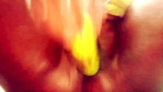 indian housewife licks and fucks vegetable in homemade pov session with big ass, big tits, and wet pussy action.