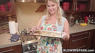 stepmom gives secret blowjob to stepson with deepthroat and gagging