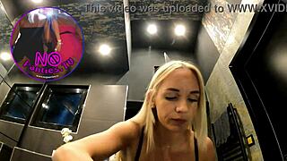 Hey sexy blonde with big tits and long hair, why wear that see-through mini skirt with knee socks but no panties tonight?