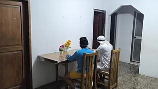 i watched this crazy latino fuck the colombian waitress while his arab friend flashed during their business visit