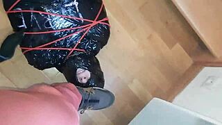 Larve Sophie gets momified and submitted in bondage with facial cumshot.