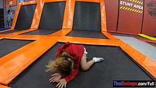 my thai amateur milf girlfriend is having fun on trampoline then we fuck doggystyle at home pov