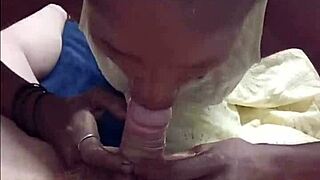 Black teen gives white guy epic blowjob and titty fuck!