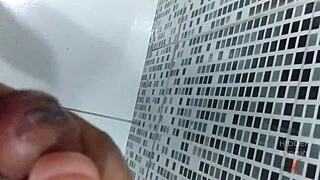 Condom Breaks During Intense Sex Toy Male Cumshot!