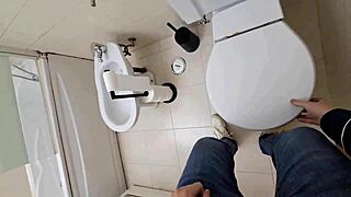 cuckold wife sneaks away to fuck guest in party bathroom while wearing dress and heels