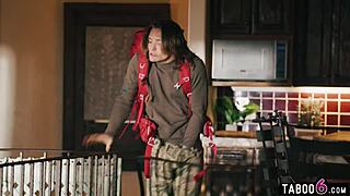 Redhead mature milf Lauren Phillips with big tits catches neighbors stepson for hardcore blowjob and fucking.