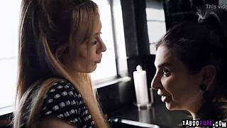 Aiden Ashley and Maya Woulfe make out casually in the kitchen