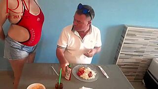 Eat from my navel, naked waitress tells horny restaurant guest while serving