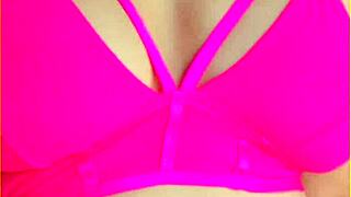 wifey rocks hot pink lingerie flashing her perfect big tits around the house