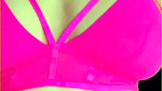 wifey rocks hot pink lingerie flashing her perfect big tits around the house