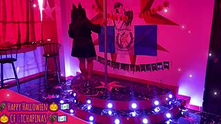 playboy bunny chapina screams happy halloween as clothes rip off!