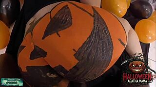 Mama's Brazilian milf Halloween jack o'lantern gets BBC anal pounding!
