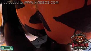 Mama's Brazilian milf Halloween jack o'lantern gets BBC anal pounding!