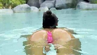 hot monika fox pink bikini pool swim public strut