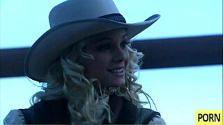 cowboy pounds hot shaved blonde teen pussy outdoors hard