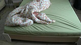 Chubby wife's hairy pussy cums hard in panties on home cam 😏💦