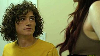 lingerie-clad redhead milf mom teases young stepson into bed for hairy pussy seduction