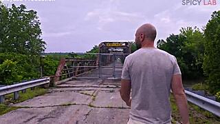 Busty exhibitionist milf fucked hard outdoors on abandoned bridge