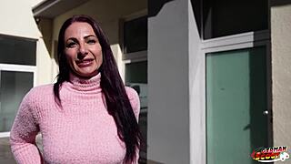 purple-haired tattooed german milf akita picked up for raw casting fuck