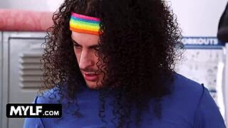 peeping tom adonis gets jumped by athletic milfs for huge cock sweaty outdoor threesome 😏💦