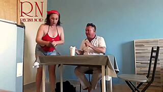 Guest savors naked waitress's tempting navel