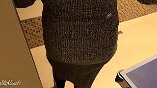 Cute girl plays with huge cock in risky public game room