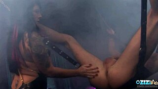 Busty brunette milf rides bound guy's cock to facial cumshot