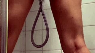 petite arab teen fingers her big pussy lips in shower