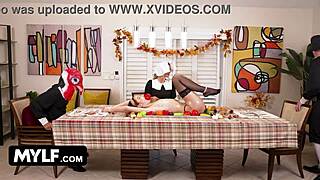 our thanksgiving milf gobbling cocks in freaky gangbang creampie fest