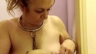 Chained french maid slut flashes toilet dildo in public?