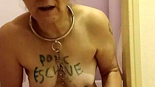 Chained french maid slut flashes toilet dildo in public?