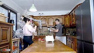 Watch Emmita's big tits bounce during xmas kitchen fuck ending in hard anal