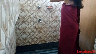 indian bhabi sneaks bathroom fuck with ranch hubby red towel hides passion