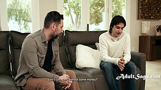 family scams blindfolded stepmom dana vespoli into double penetrating stepsons tight virgin ass and pussy