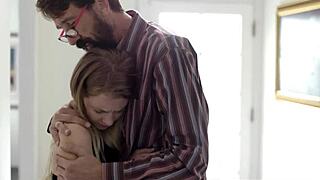 Mature stepdad's monster cock comforts petite teen stepdaughter