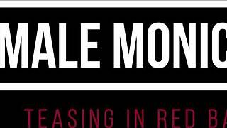 shemale monica m teases small tits in red babydoll lingerie