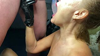 condom blowjob fetish ends in hot swallow action