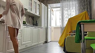 Stepson Pounds Milf Stepmom Doggystyle In Kitchen, Creampie Butt