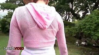 sultry asian anna anjo gives outdoor blowjob under open sky