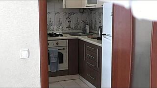 Wife calls neighbor to fix kettle then fucks doggy on bed.