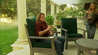 busty milf listens to blonde's moans during intense shaved pussy licking session