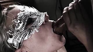 Busty CFNM milf wife sucks balls and takes facial on natural tits