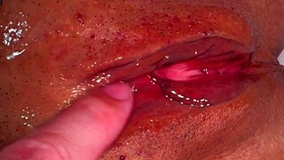 amateur wife's shaved pink pussy closeup 356 days after virginity loss to licking husband