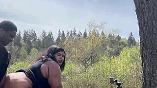 moaning wildly as big black cock stretches my milf pussy outdoors