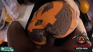 Who fills this Brazilian milf's Halloween pumpkin with BBC cum?