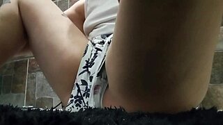 NAUGHTY NEIGHBOR IN SHORT PAJAMAS FLASHES SHAVED PUSSY