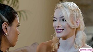 blonde babe licks asian stepmom's pussy with girlfriend