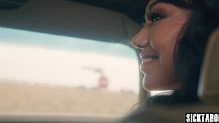 night drive turns into hardcore threesome with big tits milf and little 18+ puck pounding outdoors